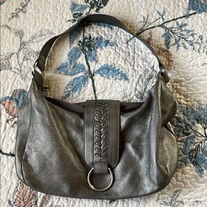 a.n.a Gray Slouchy Crescent Shaped Leather Shoulder Bag